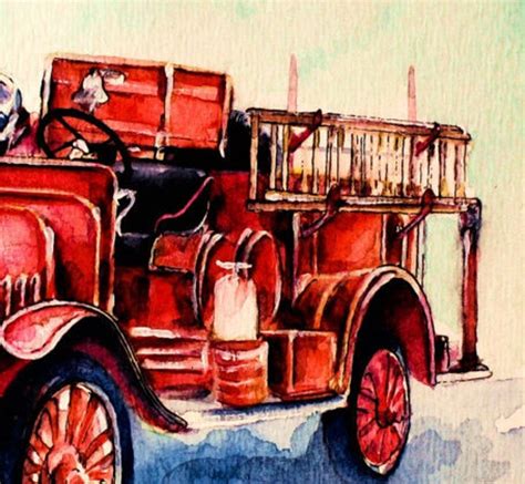 Red Classic Fire Engine Painting A Print Of My Original Etsy