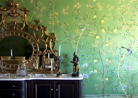 Hand Painted Chinese Silk Wallpaper With Chinoiserie