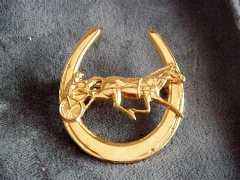 P Stacy Gold Tone Horseshoe Pin With Trotter Pacer Etsy Gold Gold