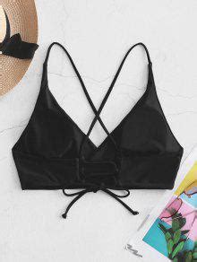 Off Zaful Lace Up Back Criss Cross Bikini Top In Black Zaful