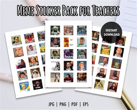Buy Printable Meme Sticker Pack For Teachers Teachers Reaction Stickers