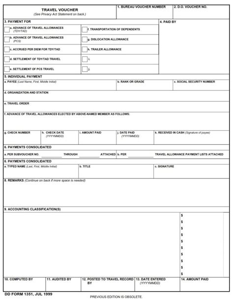 Dd Form 1351 Travel Voucher Dd Forms