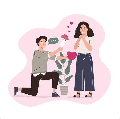 Cute Couple In Love Man Proposing To The Woman Kneeling Vector Illustration 3734841 Vector Art