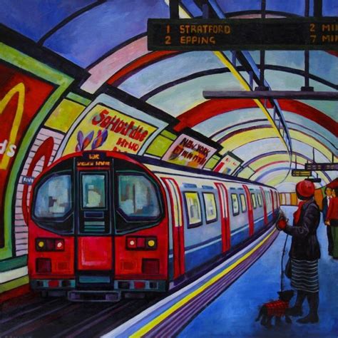 A Painting Of A Subway Station With People Waiting For The Train To
