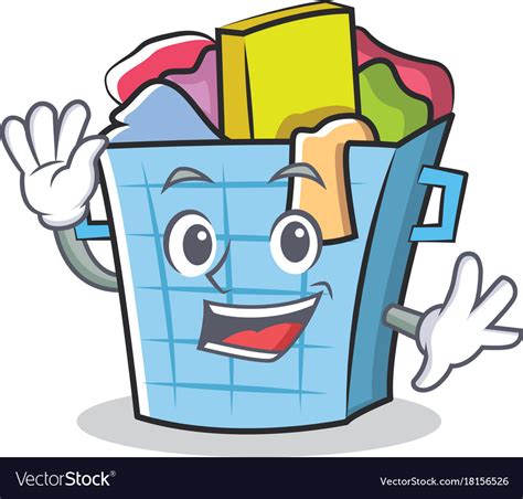 Waving Laundry Basket Character Cartoon Royalty Free Vector