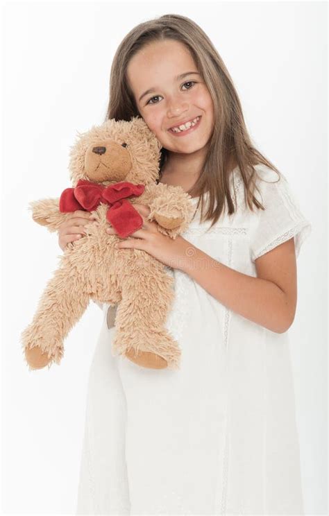Little Girl Holding Teddy Bear Stock Photo Image Of Cute Love 62587314