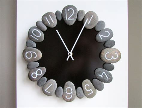 Black Stone Clock 11 Coastal Stone Clock Sea Pebble Art Wall Clock