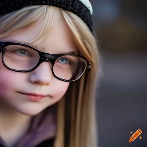Portrait Of A Cute Nearsighted Girl With Blonde Hair And Glasses