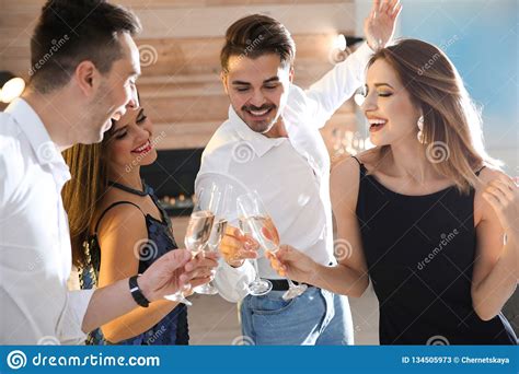 Friends Clinking Glasses With Champagne At Party Stock Image Image Of Group Cheerful 134505973