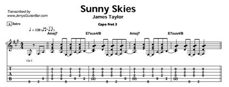 James Taylor Sunny Skies Guitar Lesson Tab And Chords Jgb