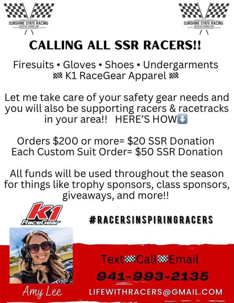 K1 Race Gear And Amy Lee Team Up With Sunshine State Racing To Bring You All Your Race Safety