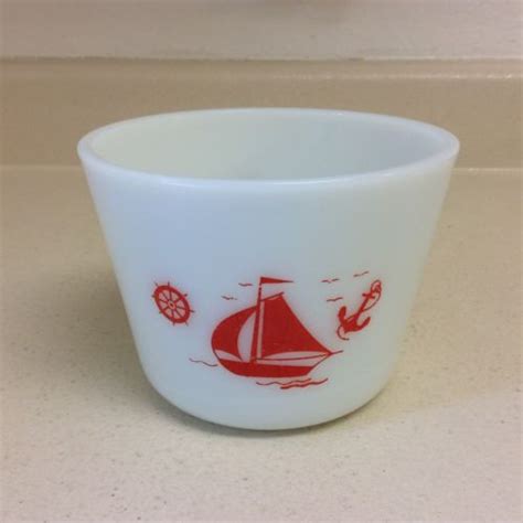 Vintage Mckee Red Boats Sail Ships Milk Glass Canister Jar Bowl 4 12