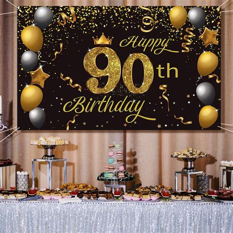 Crenics Happy 90th Birthday Backdrop Banner Extra Large 90th Birthday
