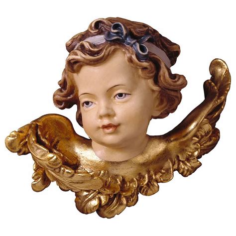 Angel Head With Jib Right Cm 20 79 Inch Val Gardena Wooden Sculpture