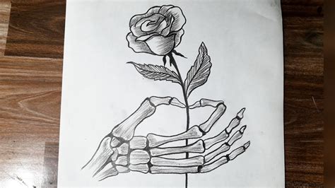How To Draw A Skeleton Hand With Flower Skeleton Drawing Pencil