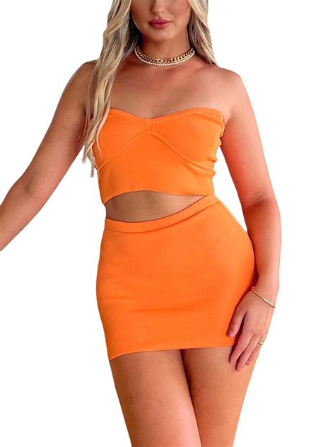 Women Sexy Mini Skirt Tube Top Sets Off Shoulder Tank Top Skirt Two Pieces Short Skirt Outfits