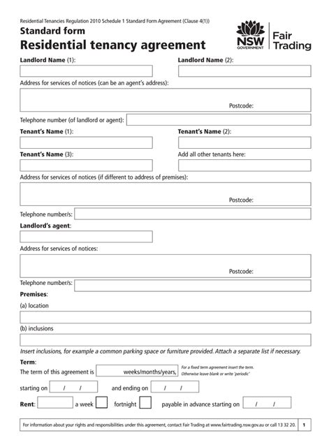 2010 Form Au Nsw Residential Tenancy Agreement Fill Online Printable