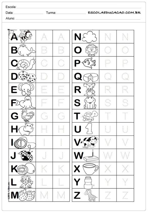 Alfabeto pontilhado ilustrações Atividades o alfabeto