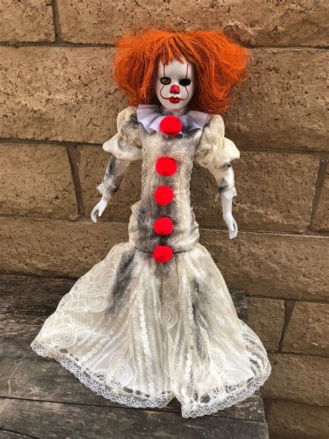 Ooak Pennywise It Clown Girl One Eye Long Dress Creepy Horror Doll Art