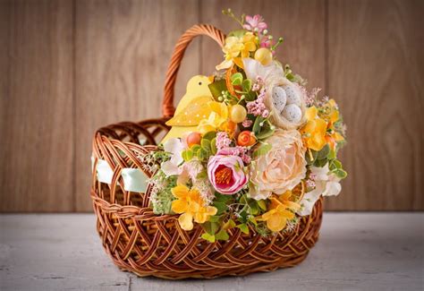 Decorative Basket Decorated With Flowers Stock Photo Image Of Green