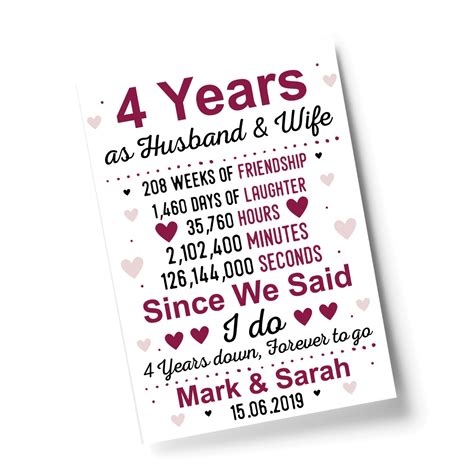 But how did the tradition of wedding anniversary gifts begin? 4th Wedding Anniversary Gift Husband Wife Personalised Gifts