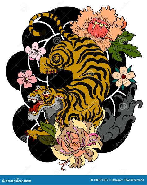 Diseño Tradicional De Tatuajes De Tigre Tigre Japonés Ilustración Del