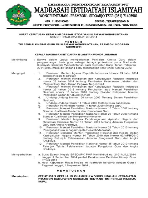 Merupakan kebahagiaan bagi diri kami , apabila anda. Contoh Sk Tim Penilaian Kinerja Guru - Seputaran Guru