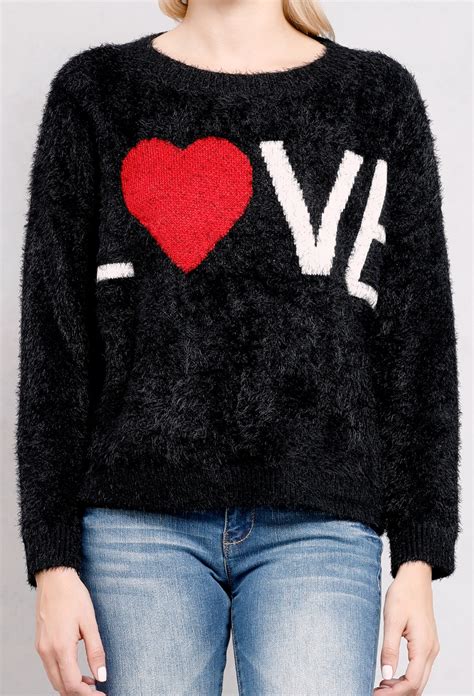 love graphic fuzzy knit sweater shop old sweaters at papaya clothing