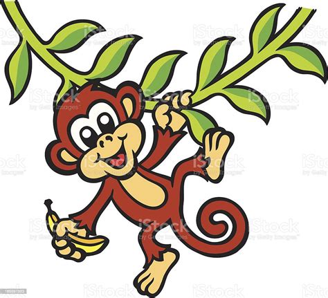 Monkey Swinging With Banana Stock Illustration Download Image Now