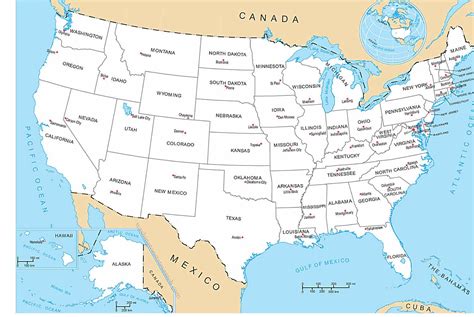 Extending clear across the continent of north america, from the atlantic ocean to the pacific ocean, the united states is the 3rd largest country in the world. ♥ United States Map with all States & Capital Cities