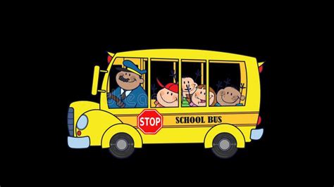 School Bus With Happy Children Cartoon Characters Stock Footage Video