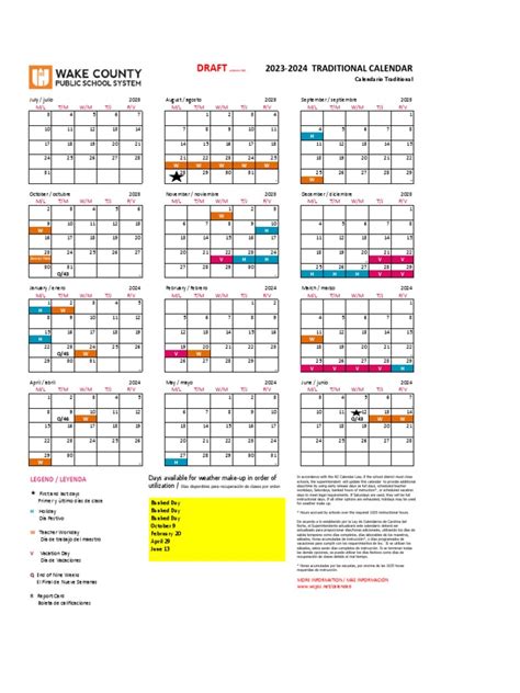 Draft Wake County 2023 24 School Calendars Pdf Calendar