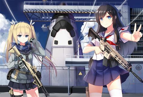Wallpaper Gun Cosplay Anime Girls Weapon Sailor Uniform School