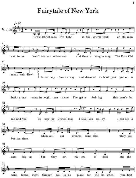 Fairytale Of New York Sheet Music For Violin