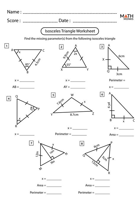 Isosceles and Equilateral Triangles Worksheets | Math Monks