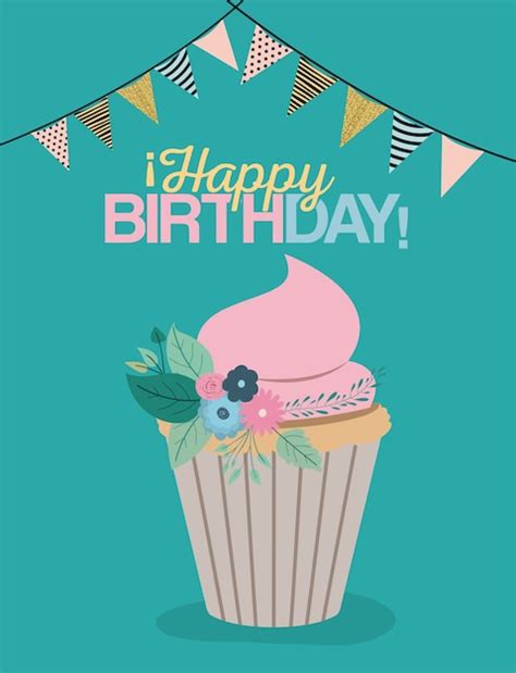 Cupcake Feliz Cumpleaños Tarjeta Vector Premium