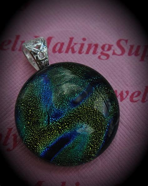 30mm Round Dichroic Fused Glass Cabochon Pendant In Turquoise Etsy Canada Dichroic Fused