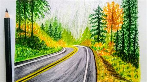 How To Draw A Beautiful Road Scenery With Colored Pencils Step By Step Drawing Youtube