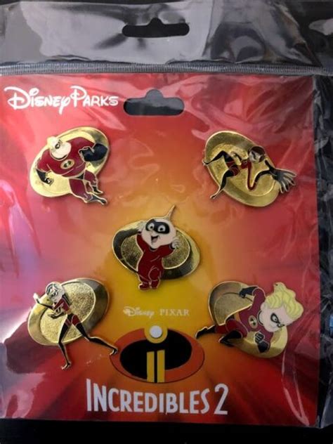 Disney Park Pin Pixar The Incredibles 2 Booster Trading Set W 5 Pins