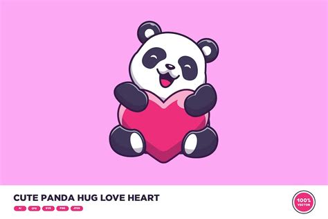 Cute Panda Hug Love Heart Cartoon Graphics Envato Elements