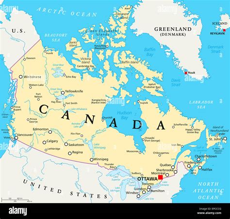Canada Political Map With Capital Ottawa National Borders Important