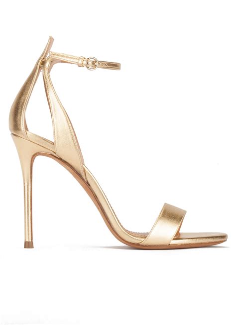 Ankle Strap High Heeled Sandals In Gold Metallic Leather Pura Lopez