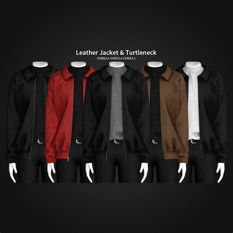 Leather Jacket And Turtleneck Gorilla X3 Sims 4 Men Clothing Sims 4