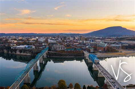 Aerial View Of Downtown Chattanooga At Sunset Etsy