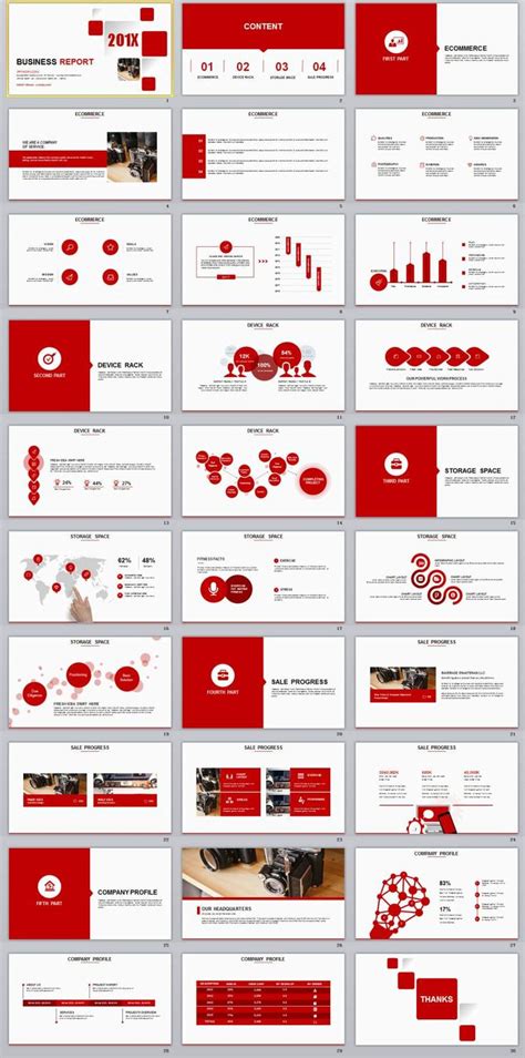 30 Red Infographics Report Powerpoint Template 02e