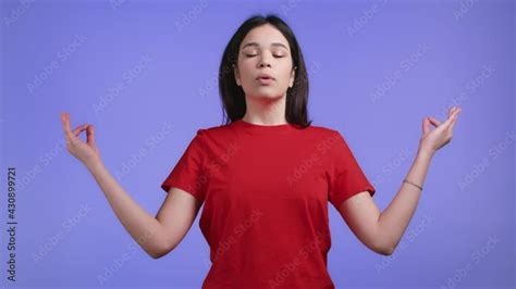 Calm Woman Relaxing Meditating She Calms Down Breathes Deeply With