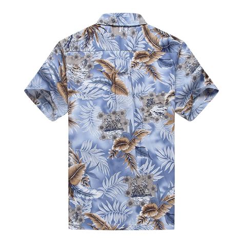 Men S Aloha Shirt 2XL Blue With Grey Leaf Walmart
