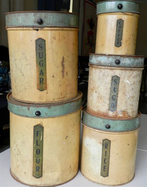 Antique Tin Canister Set 1900s Great Display Or Restorers Piece