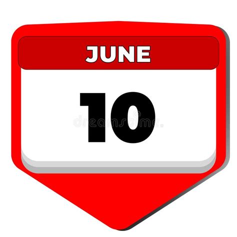 10 June Vector Icon Calendar Day 10 Date Of June Tenth Day Of June