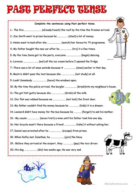 The simple past tense, sometimes called the preterite, is used to talk about a completed action in a time before now. PAST PERFECT TENSE worksheet - Free ESL printable ...